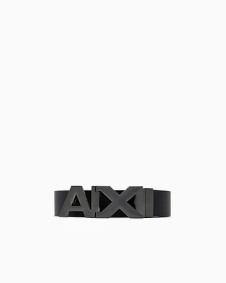 Armani Exchange - Reversible leather belt with satin metal logo buckle, Man, Navy Blue, Size: