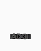 Armani Exchange - Reversible leather belt with satin metal logo buckle, Man, Navy Blue, Size: