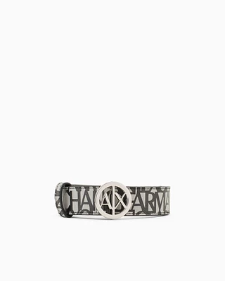 Armani Exchange - Eco-leather belt with round logo buckle, Woman, Black, Size: