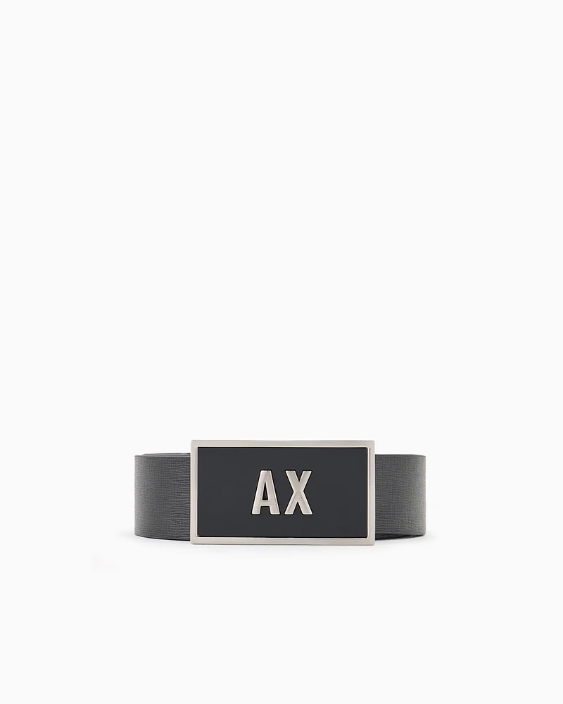 Armani Exchange - Leather belt set with two prongs, Man, Black, Size: TU