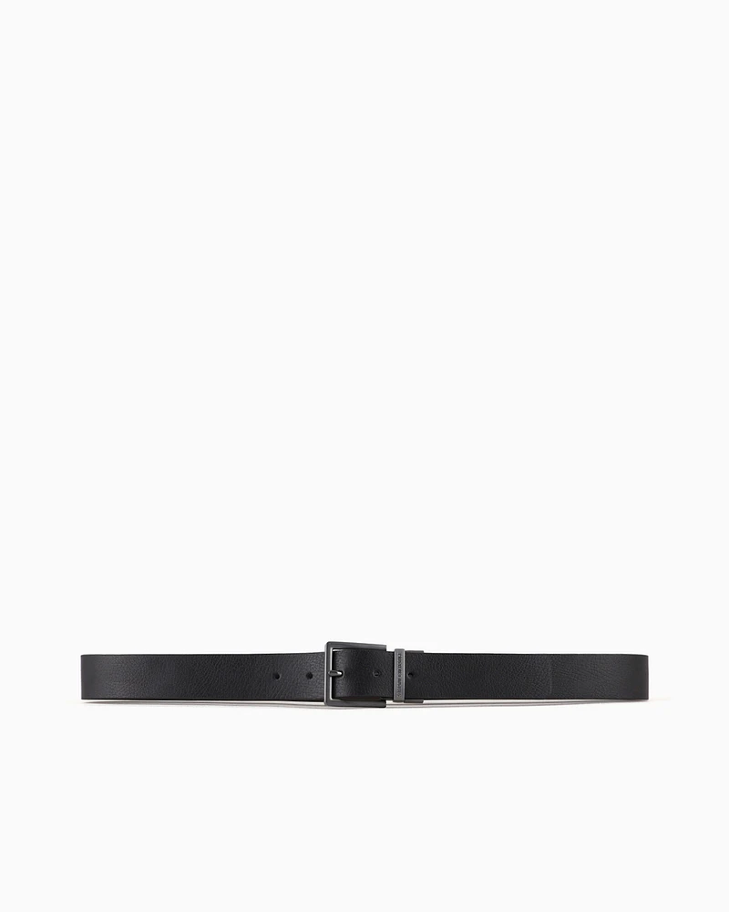 Armani Exchange - Leather belt with rectangular buckle, Man, Black, Size: