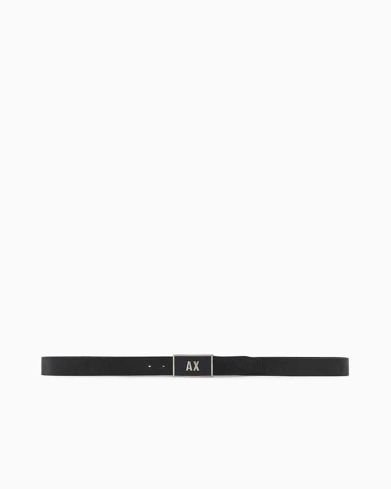 Armani Exchange - Leather belt set with two prongs, Man, Black, Size: TU