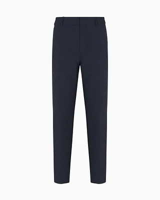 Emporio Armani - Nylon seersucker chinos, Man, Navy_blue, Size: