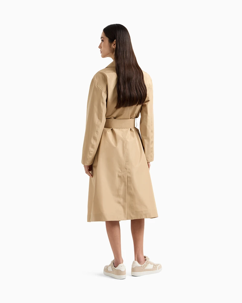 Armani Exchange - Trench coat with belt shiny fabric, Woman, Camel, Size: