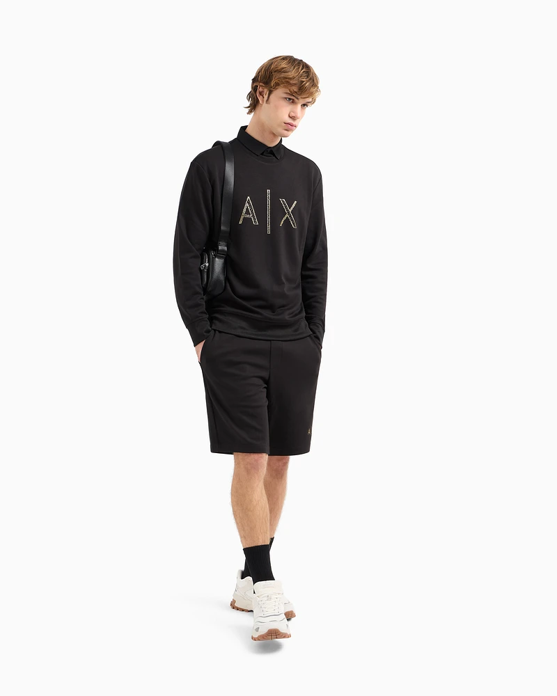 Armani Exchange - Crewneck sweatshirt with gold rhinestone logo, Man, Black, Size: