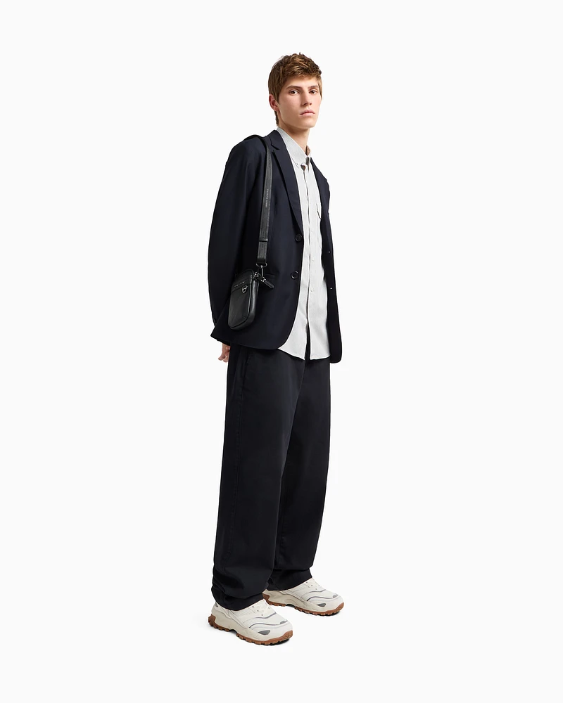 Armani Exchange - Over-fit trousers stretch cotton denim, Man, Navy Blue, Size: