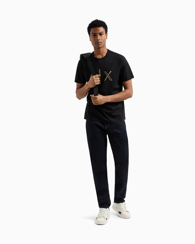Armani Exchange - Regular fit T-shirt with rhinestone logo, Man, Black, Size: