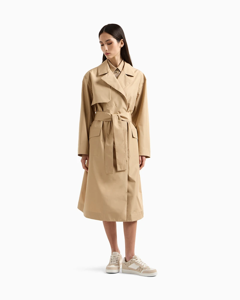 Armani Exchange - Trench coat with belt shiny fabric, Woman, Camel, Size: