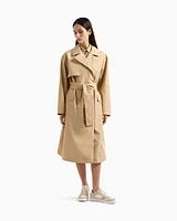 Armani Exchange - Trench coat with belt shiny fabric, Woman, Camel, Size: