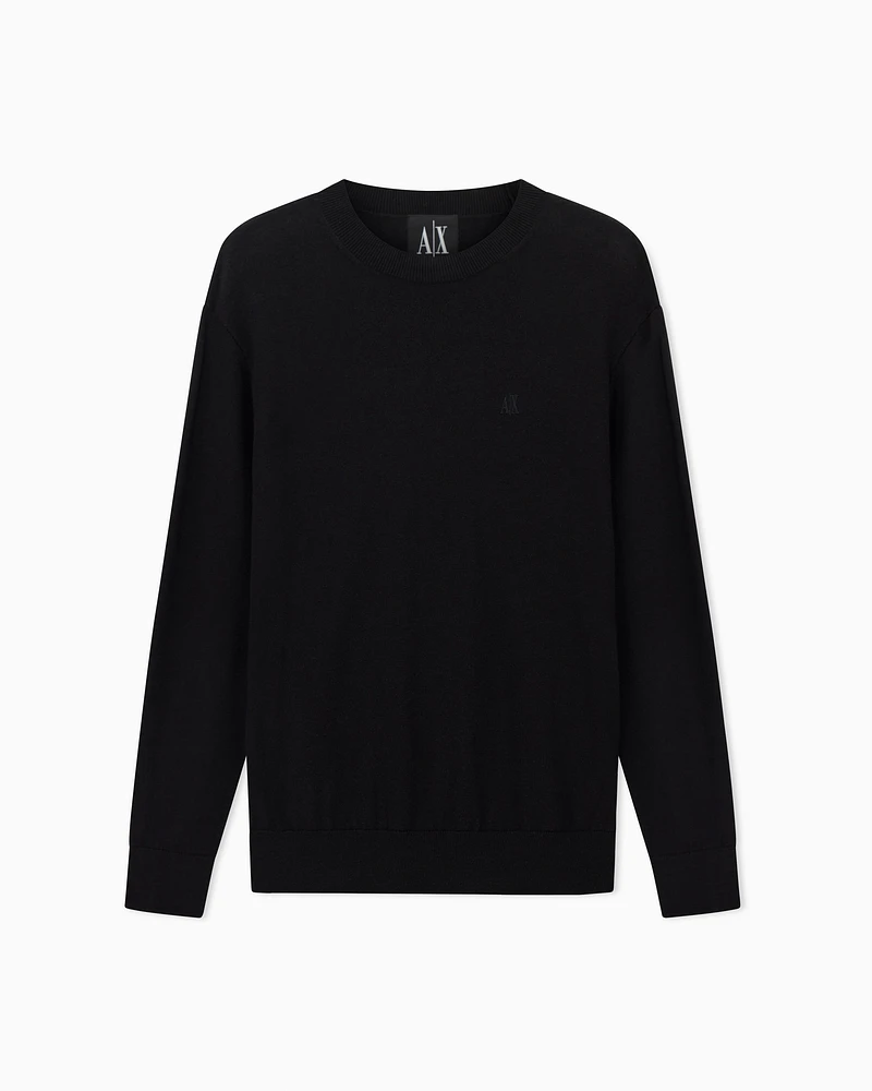 Armani Exchange - Cotton Blend Crew Neck Sweater, Man, Black, Size: