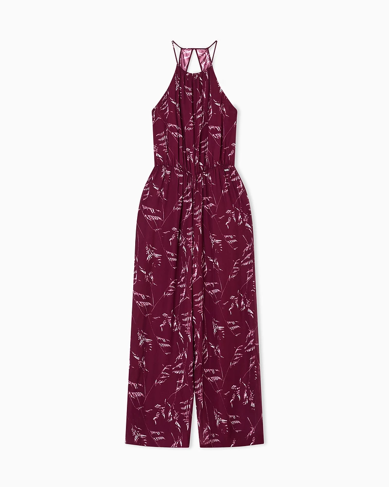 Armani Exchange - Chiffon jumpsuit with foliage print, Woman, Patterned, Size: