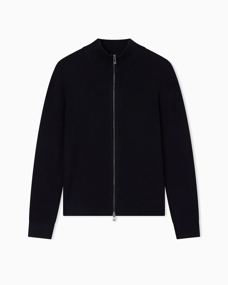 Armani Exchange - Full zip ribbed cardigan, Man, Navy Blue, Size:
