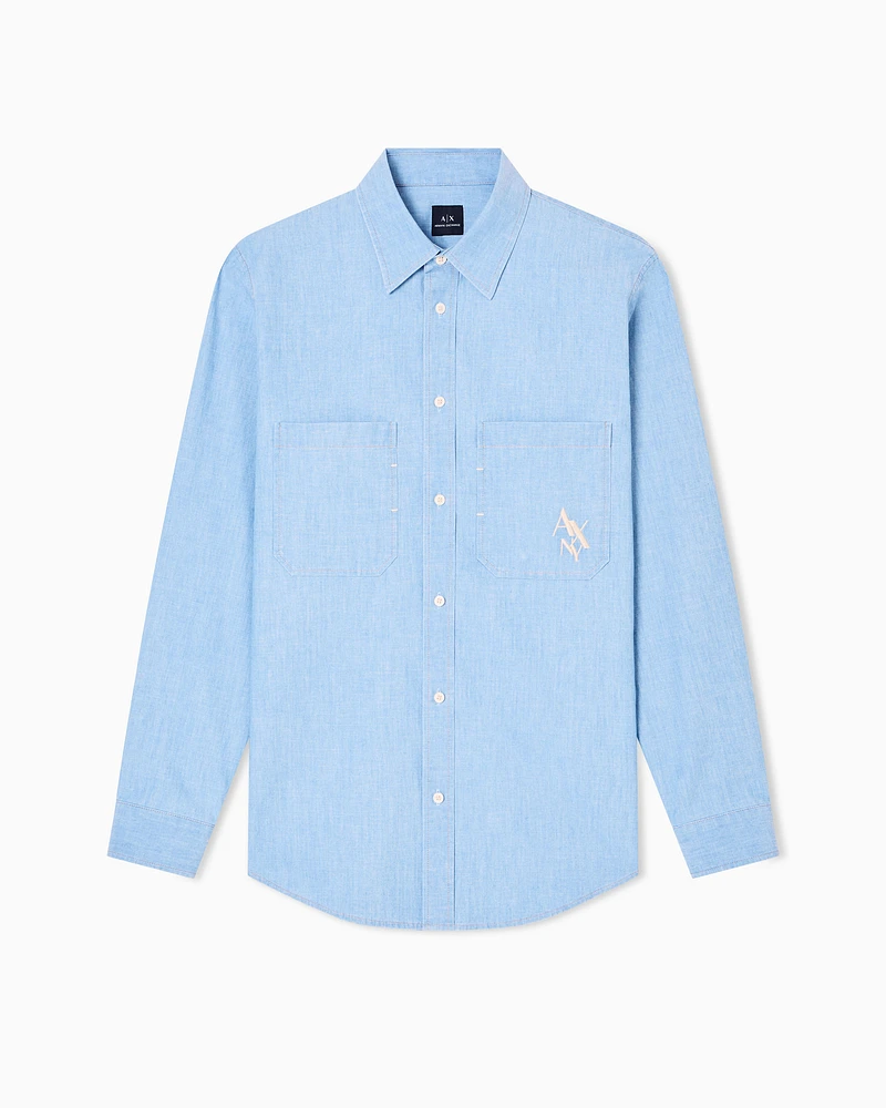 Armani Exchange - Regular fit chambray shirt, Man, Blue, Size:
