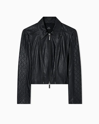 Armani Exchange - Leather jacket with quilted sleeves, Woman, Black, Size: