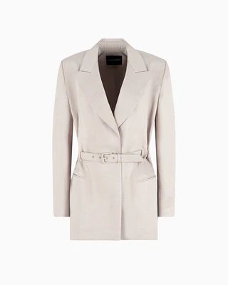 Emporio Armani - Linen-blend blazer with belt, Woman, Beige, Size: