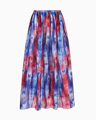 Emporio Armani - Long skirt fluid technical fabric with a gradient floral pattern, Woman, Red, Size: