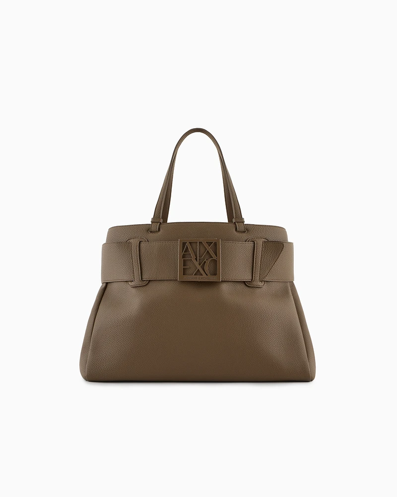Armani Exchange - Large shoulder bag with ASV logo detail, Woman, Brown, Size: TU