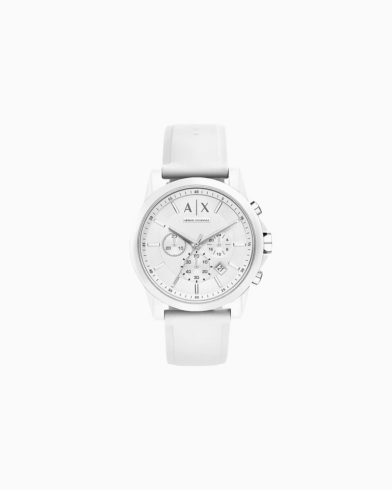 Armani Exchange - Armani Exchange Chronograph White Silicone Watch, Man, White, Size: TU