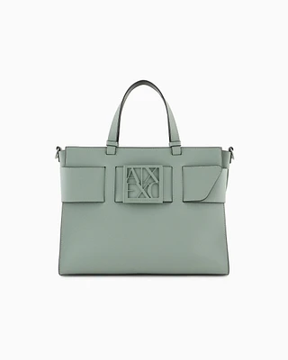 Armani Exchange - Large tote bag with double handles and shoulder strap, Woman, Green, Size: TU