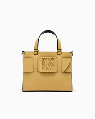 Armani Exchange - Medium tote bag with double handles and shoulder strap, Woman, Yellow, Size: TU