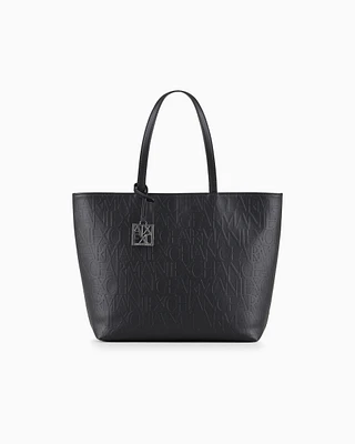 Armani Exchange - Shopper bag with allover logo, Woman, Black, Size: TU