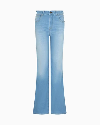 Emporio Armani - J47 mid-high rise flared-hem jeans stretch denim, Woman, Blue, Size:
