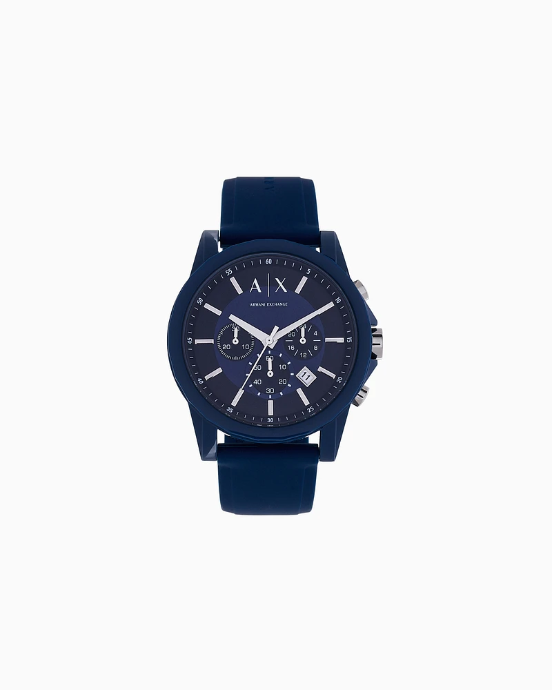 Armani Exchange - Armani Exchange Chronograph Blue Silicone Watch, Man, Blue, Size: TU