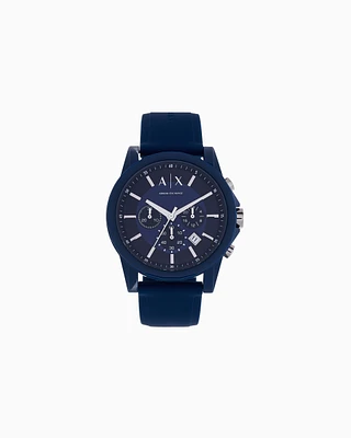 Armani Exchange - Armani Exchange Chronograph Blue Silicone Watch, Man, Blue, Size: TU