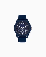 Armani Exchange - Armani Exchange Chronograph Blue Silicone Watch, Man, Blue, Size: TU