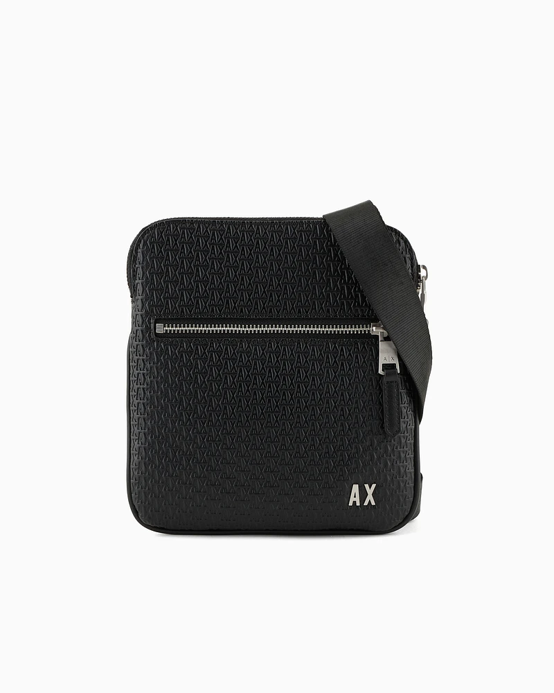 Armani Exchange - Flat shoulder bag with embossed logo on the entire surface, Man, Black, Size: TU