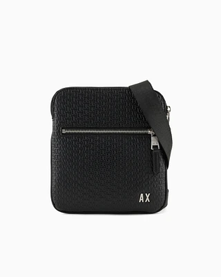 Armani Exchange - Flat shoulder bag with embossed logo on the entire surface, Man, Black, Size: TU