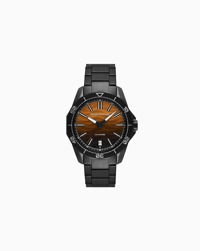 Armani Exchange - Armani Exchange Three-Hand Date Black Stainless Steel Watch, Man, Multicoloured, Size: TU
