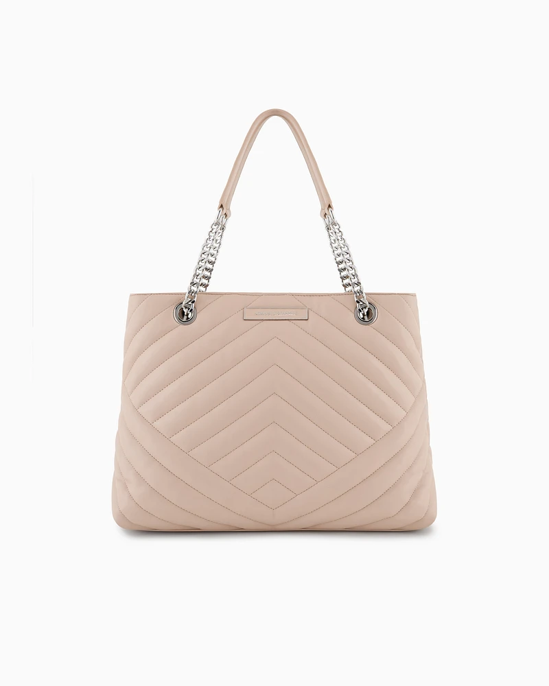 Armani Exchange - Quilted shopper bag with chain handles, Woman, Pink, Size: TU