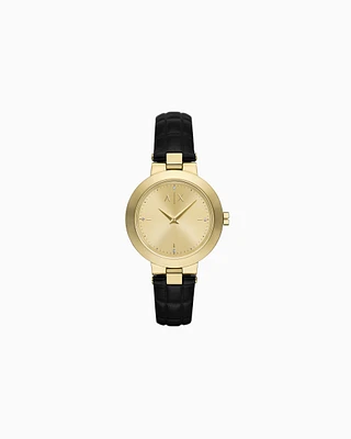 Armani Exchange -  Two-Hand Black Leather Watch, Woman, Multicoloured, Size: TU