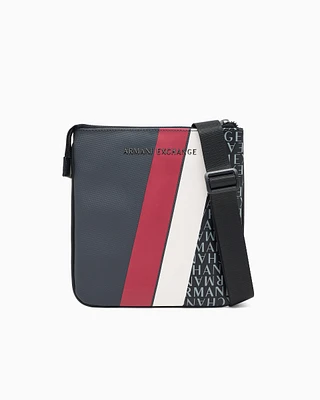 Armani Exchange - Monogram and Stripe Flat Shoulder Bag, Man, Grey, Size: TU