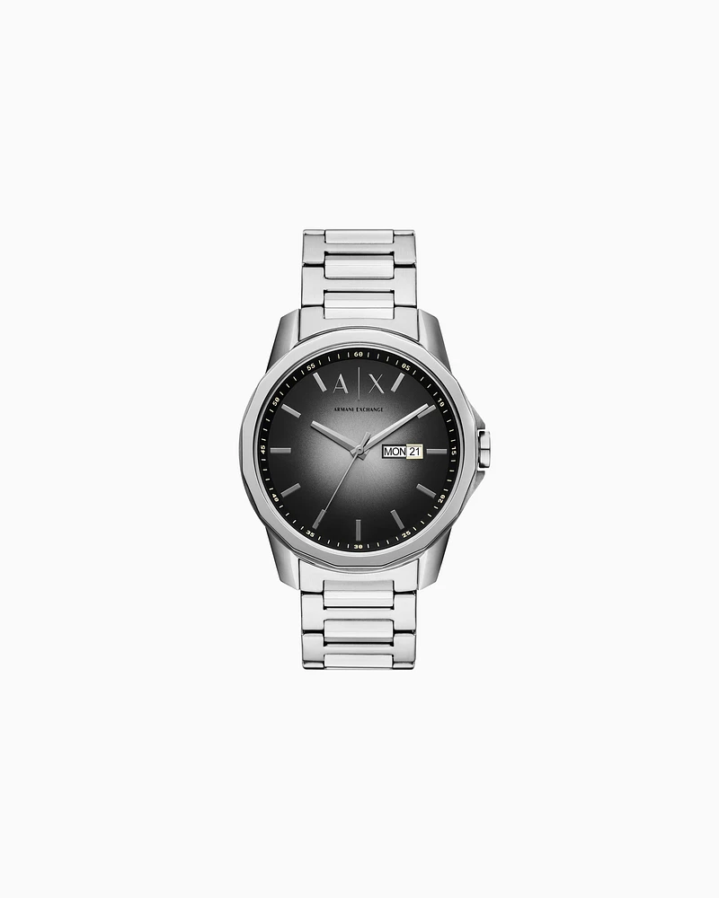 Armani Exchange - Three-hand stainless steel watch with day and date, Man, Multicoloured, Size: TU