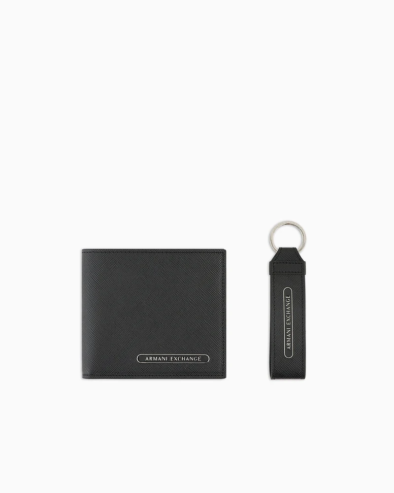 Armani Exchange - Wallet and keychain set, Man, Black, Size: TU