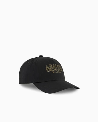 Armani Exchange - Cotton visor cap with blurred logo, Man, Black, Size: TU