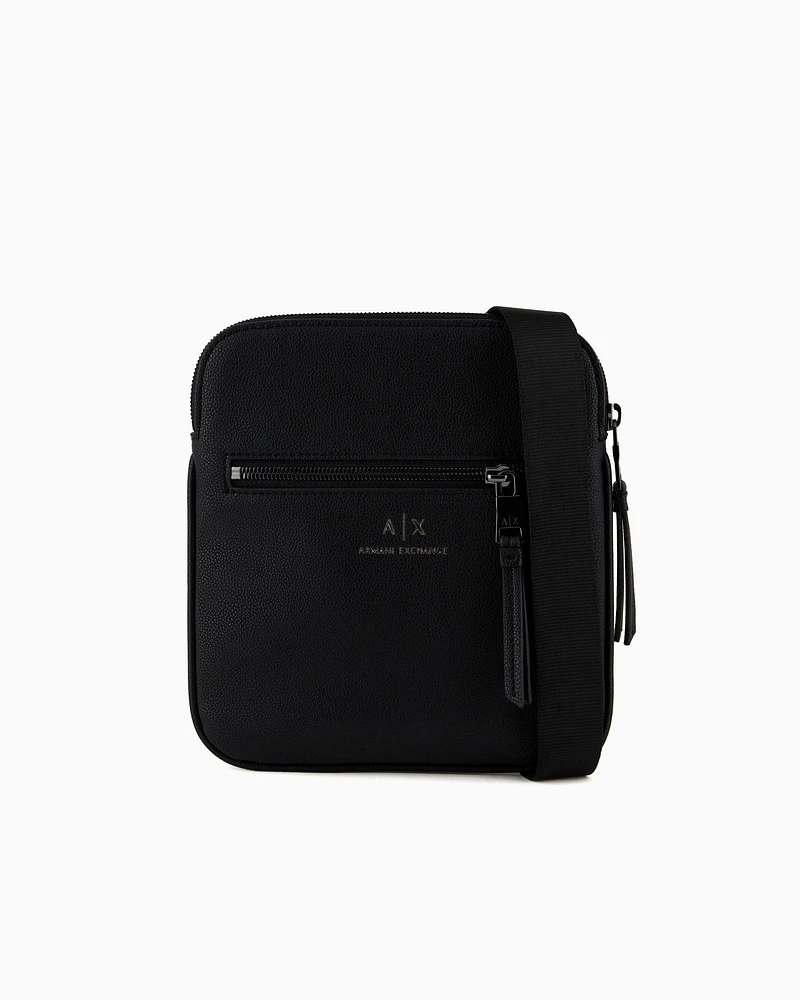 Armani Exchange - Semi-rigid flat shoulder bag with external pocket, Man, Black, Size: TU