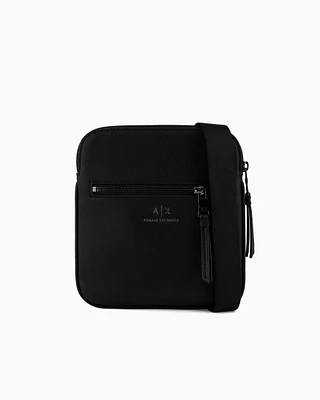 Armani Exchange - Semi-rigid flat shoulder bag with external pocket, Man, Black, Size: TU