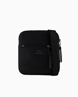 Armani Exchange - Semi-rigid flat shoulder bag with external pocket, Man, Black, Size: TU