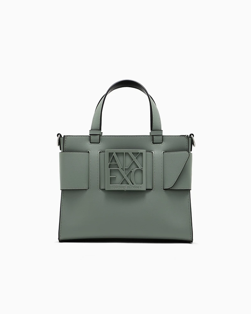 Armani Exchange - Medium tote bag with double handles and shoulder strap, Woman, Green, Size: TU