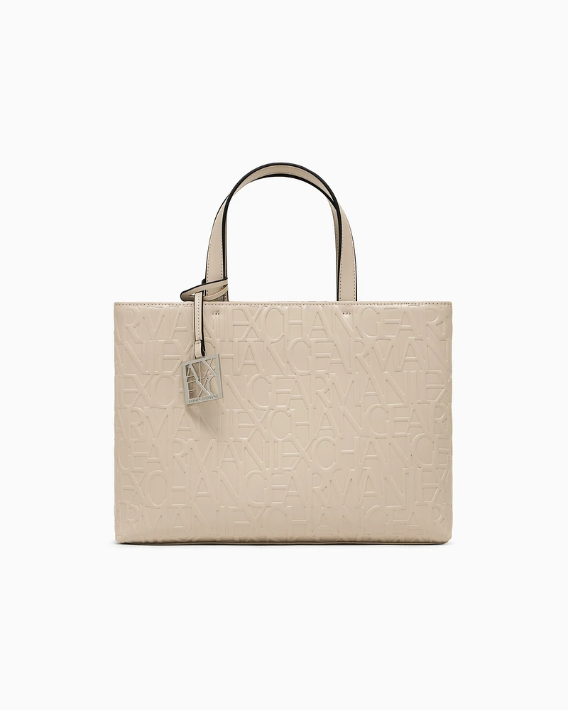 Armani Exchange - Medium shopper with handles and shoulder strap, Woman, Beige, Size: TU