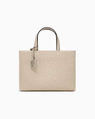 Armani Exchange - Medium shopper with handles and shoulder strap, Woman, Beige, Size: TU