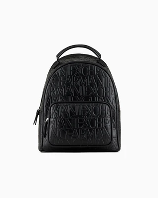 Armani Exchange - Backpack with allover embossed logo, Woman, Black, Size: TU