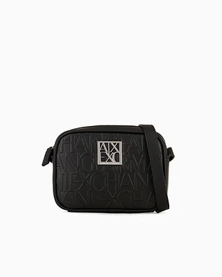 Armani Exchange - Shoulder bag with allover logo pattern front, Woman, Black, Size: TU