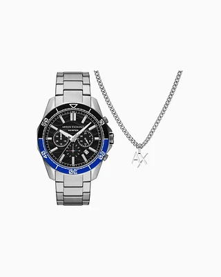 Armani Exchange -  Chronograph Stainless Steel Watch and necklace set, Man, Multicoloured, Size: TU