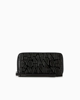 Armani Exchange - Zip around wallet with maxi allover logo, Woman, Black, Size: TU