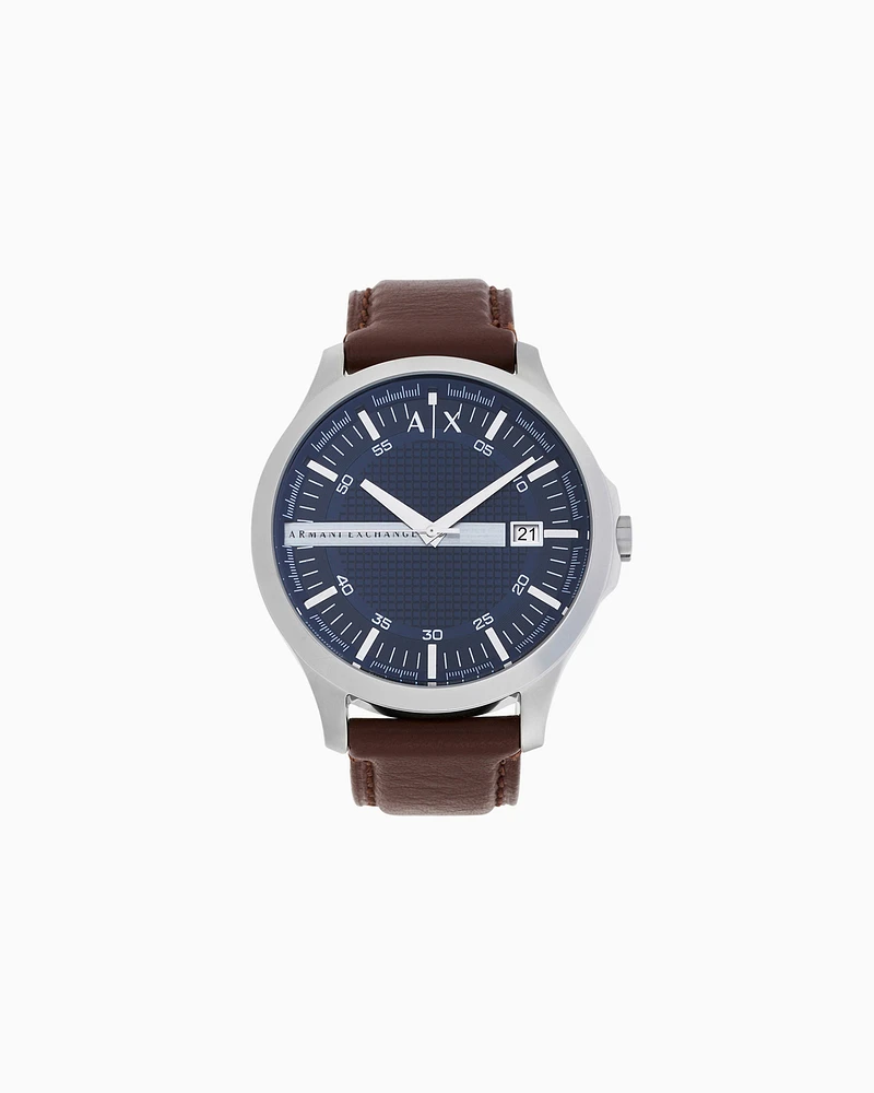 Armani Exchange - Three-hand watch with leather strap, Man, Multicoloured, Size: TU