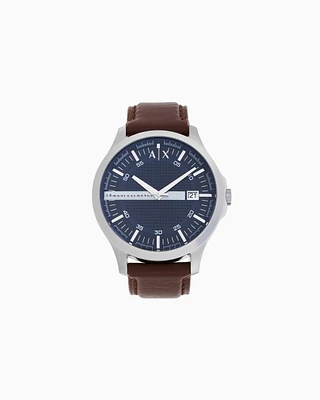 Armani Exchange - Three-hand watch with leather strap, Man, Multicoloured, Size: TU
